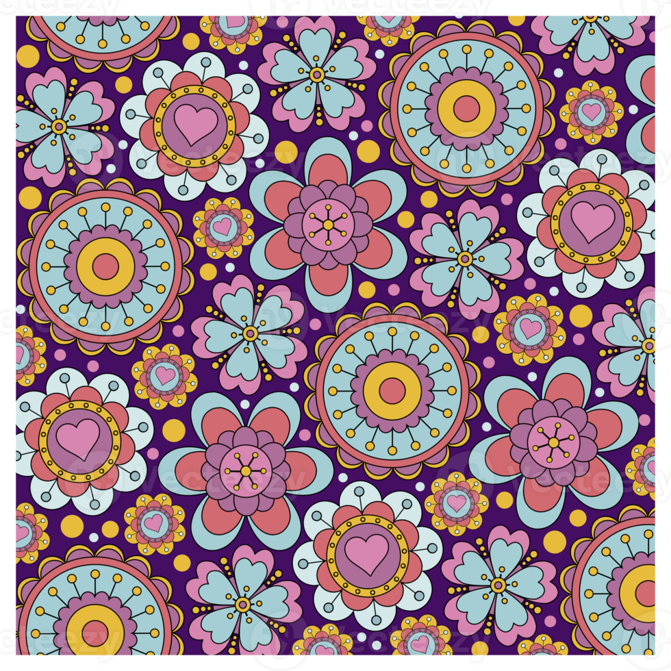 Sixties Flower Power Hippie Floral Funky Boho Pattern png