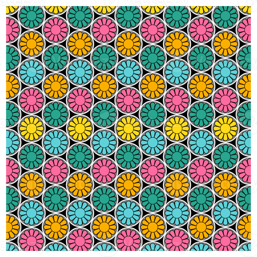 Retro Modern Colourful Daisy Flowers Mid Century Pattern png