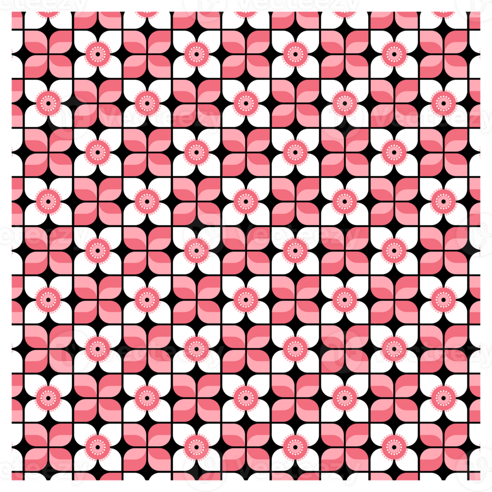 Pink And White Retro Flowers And Leaves Pattern png