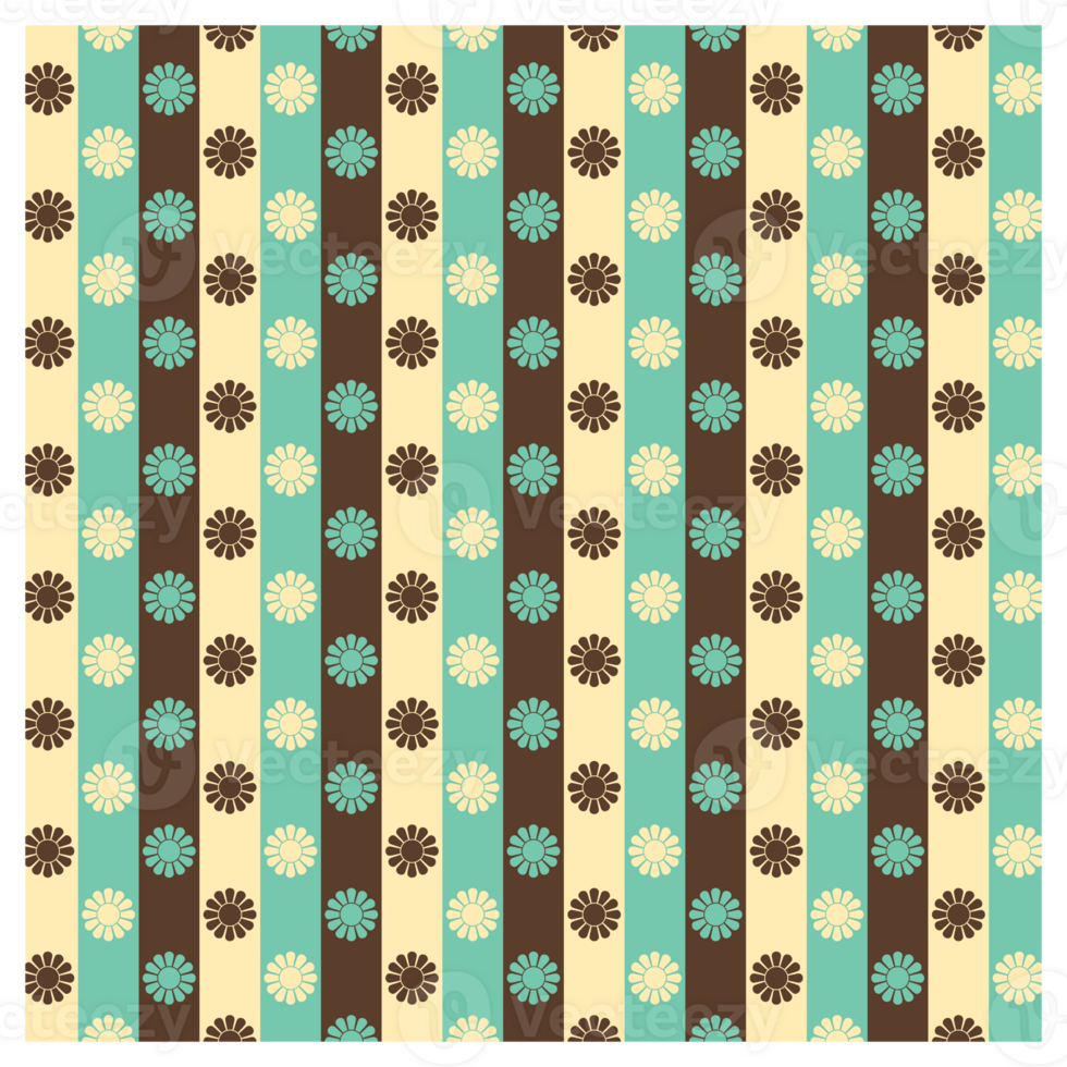 70s Style Daisy Flowers Mid Century Stripe Pattern png