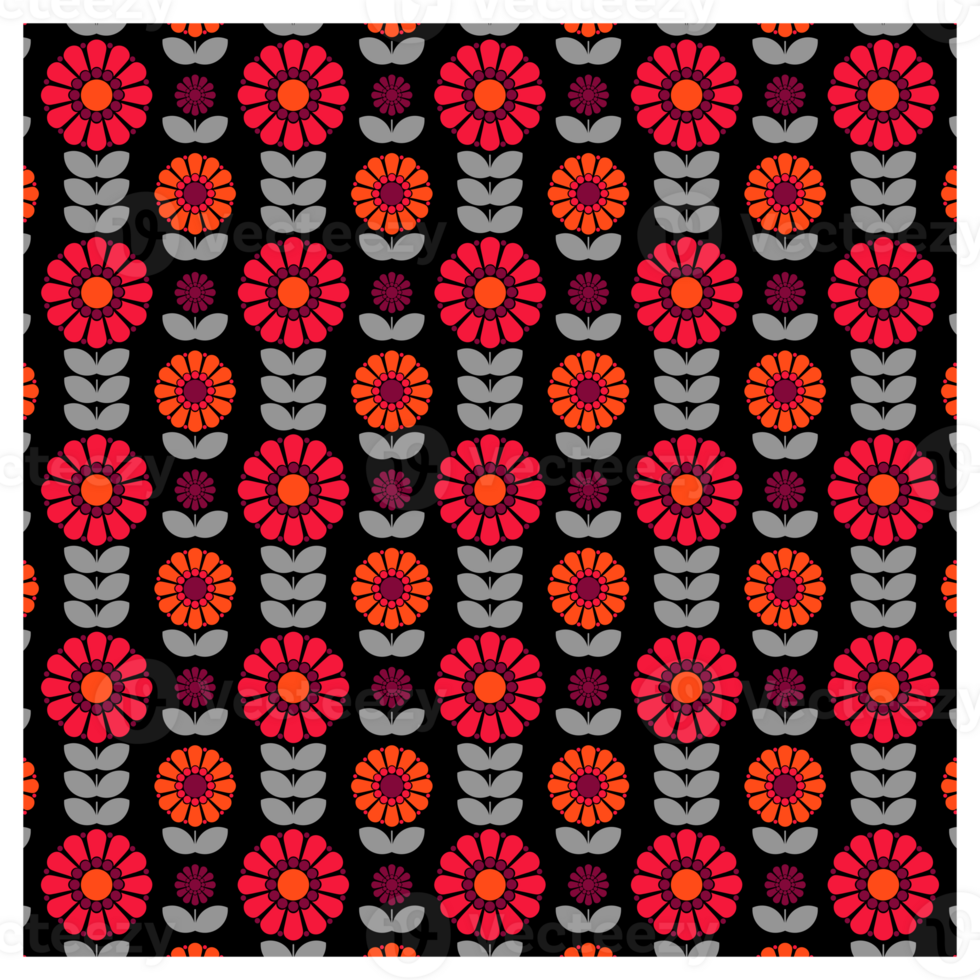 Red And Grey Mid Century Floral Pattern png