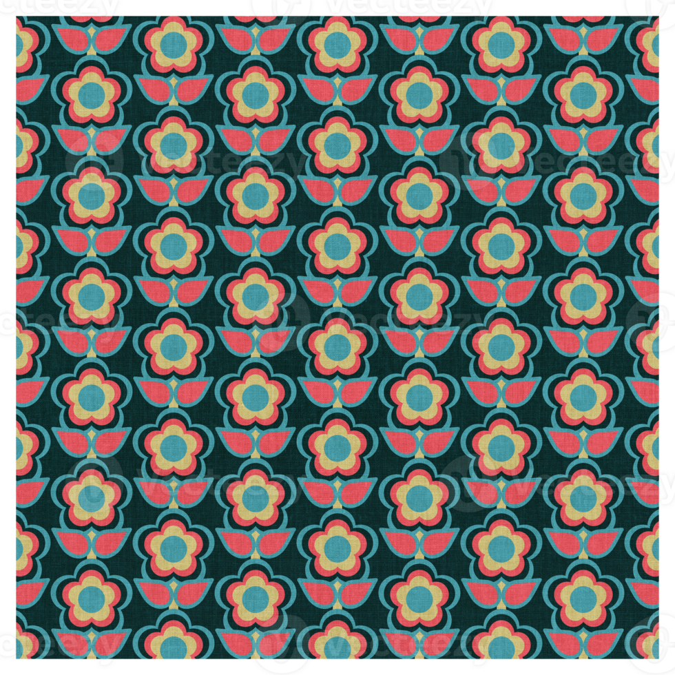 Mid-Century Textured Retro Flowers Pattern png