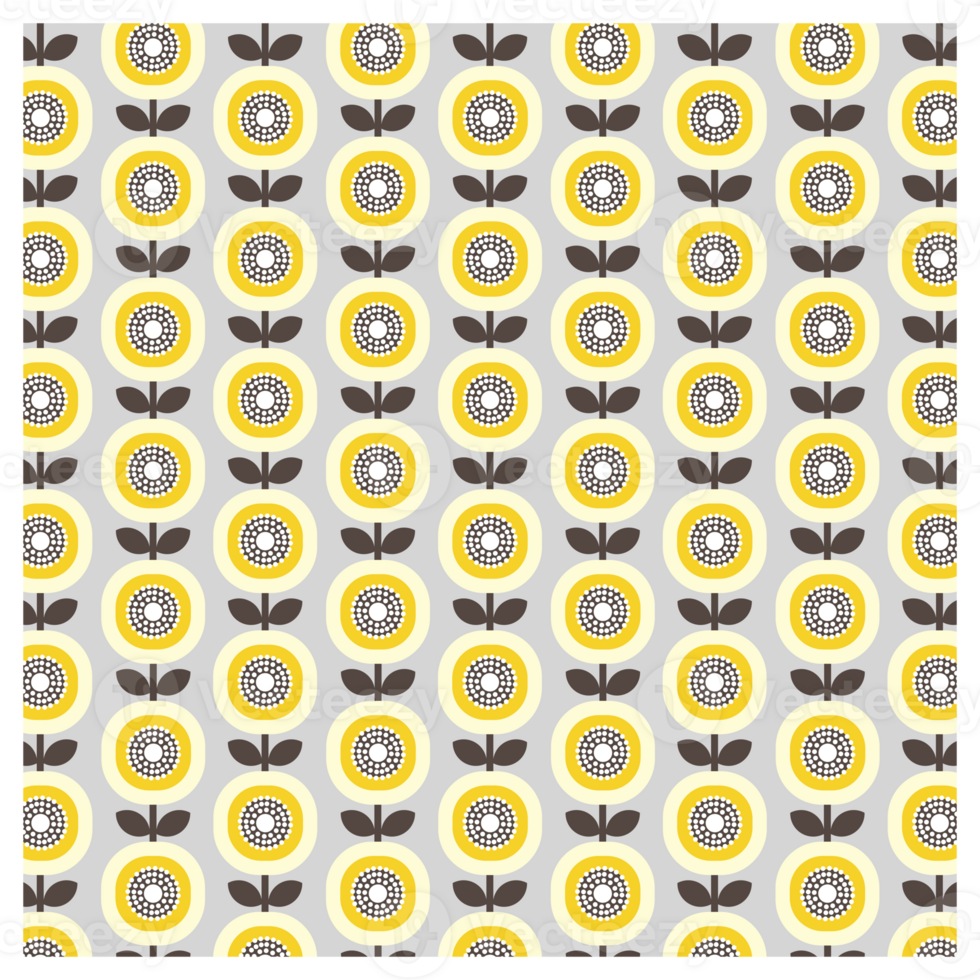 Retro Mid Century 1970s Scandi Style Sunflowers Pattern png