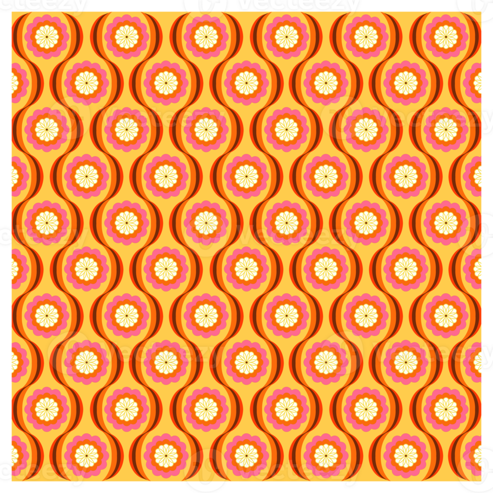 Retro 60s 70s Pink And Orange Mid Century Flowers Pattern png