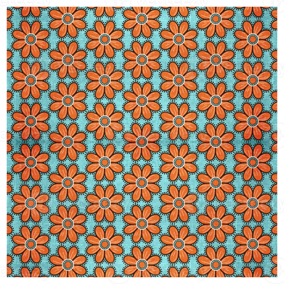Modern Orange Flower Pattern On Blue png