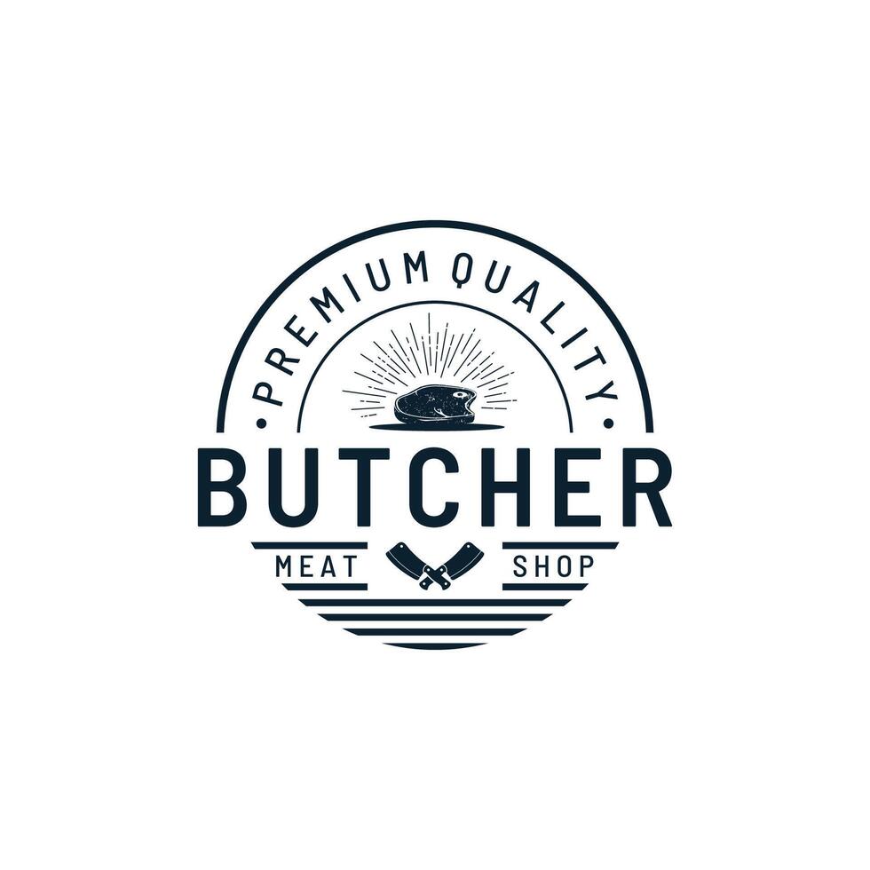 Butcher Shop Logo Design Template. Knife and meat vector design.