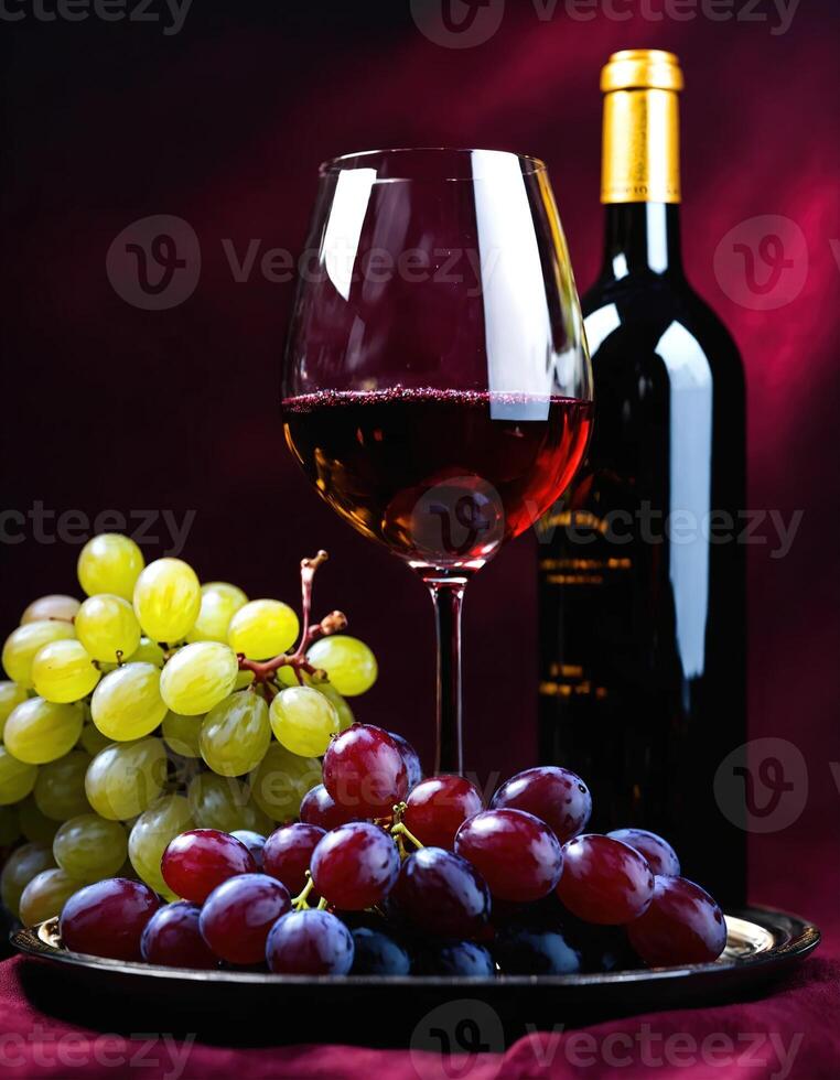 AI generated Red wine with grapes on a dark background. Selective focus. ai generative photo