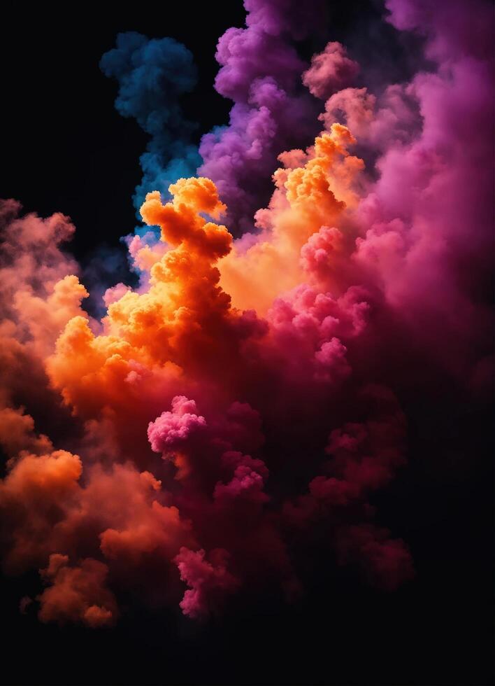 AI generated Colorful cloud with smoke on black background. ai generative photo