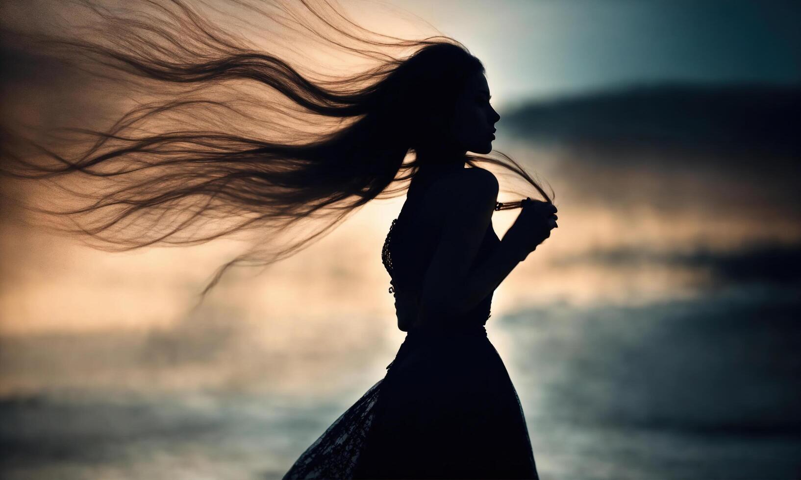 AI generated Blurry motion silhouette of a girl with long hair. ai generative photo