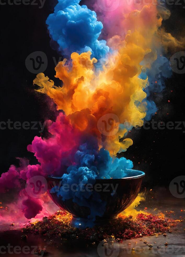 AI generated Colorful cloud with smoke on black background. ai generative photo
