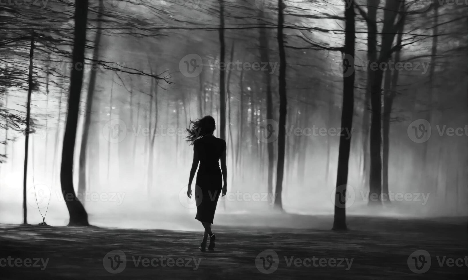 AI generated Blurry motion silhouette of a girl with long hair. ai generative photo