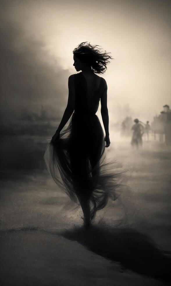 AI generated Blurry motion silhouette of a girl with long hair. ai generative photo