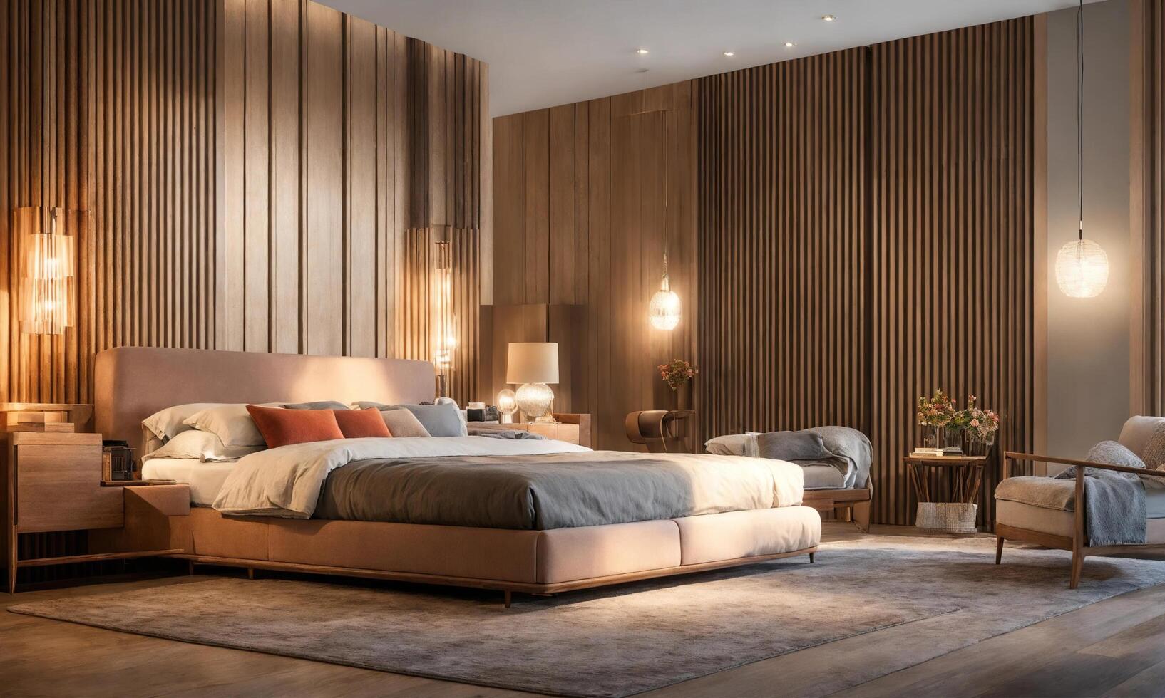 AI generated interior of classic bedroom, comfortable king size bed. ai generative photo