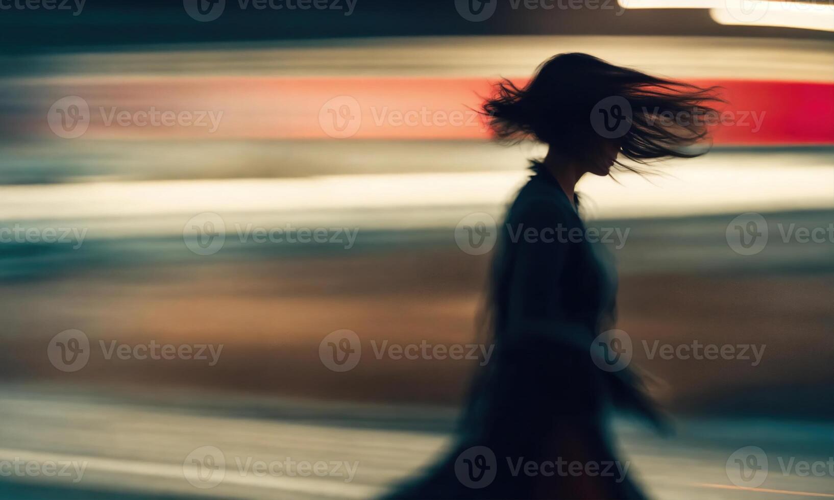 AI generated Blurry motion silhouette of a girl with long hair. ai generative photo