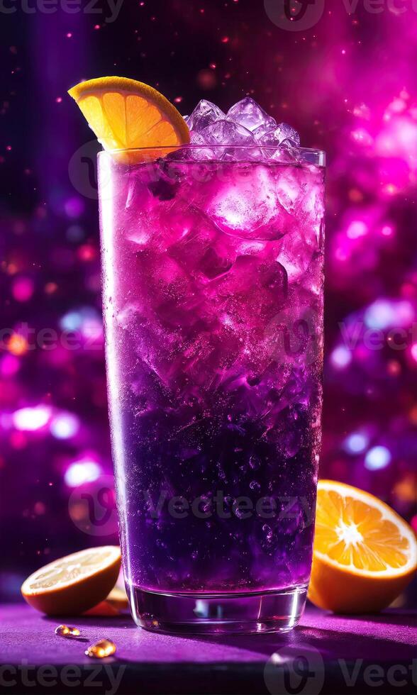 AI generated Purple cocktail with ice on a wooden table. Selective focus. ai generative photo