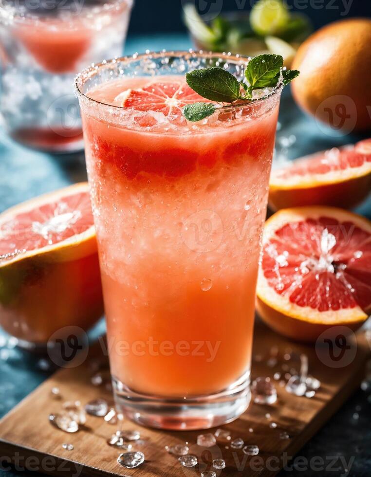 AI generated Alcoholic cocktail with grapefruit and ice. Selective focus. ai generative photo