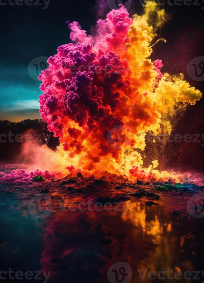 AI generated Colorful cloud with smoke on black background. ai generative photo