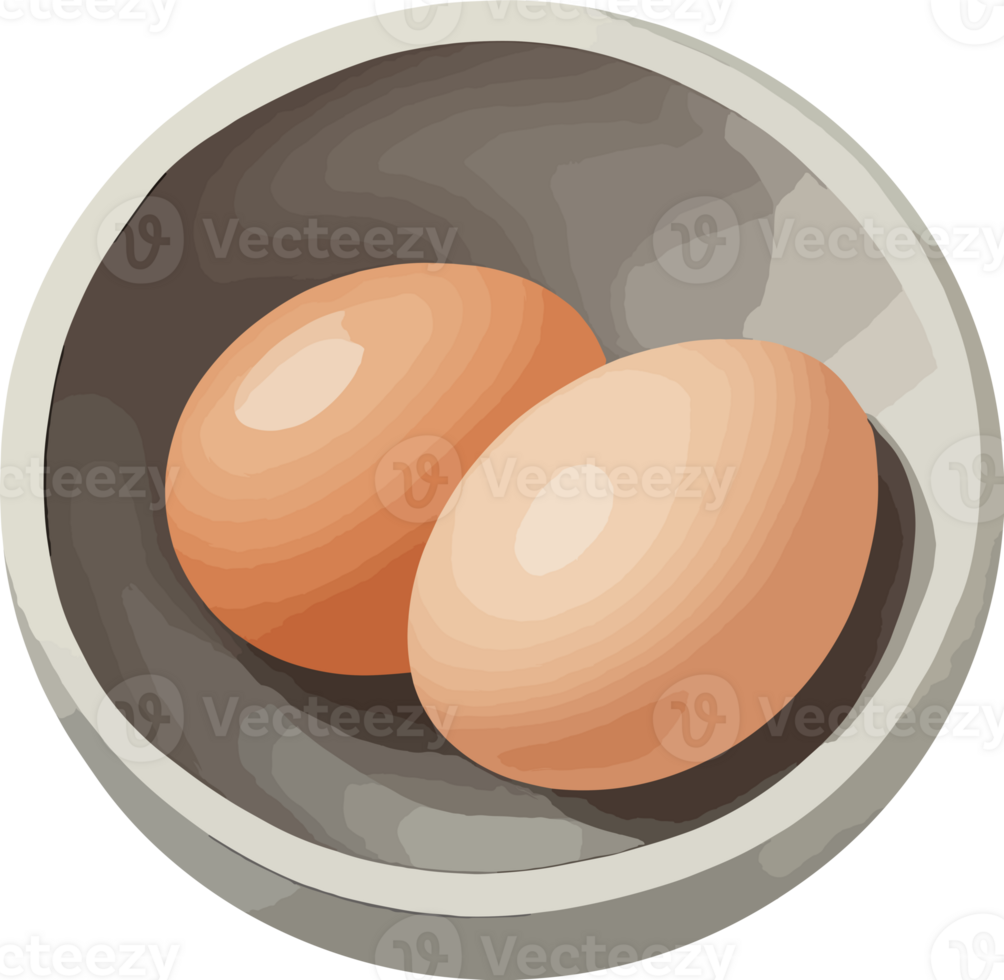 AI generated Eggs in small bowl, isolated illustration on transparent background png, design element for farm, cooking ingredient, food and health png