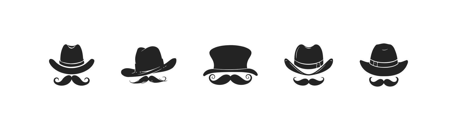 Black hats with mustache icon set. Vector illustration design.