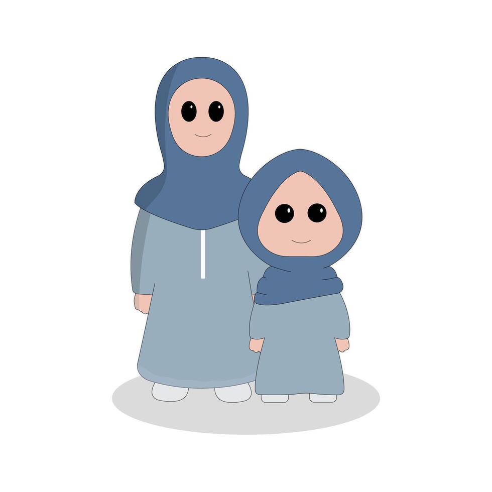 character cute ramadhan concept illustration happy muslim family celebrate holy month ramadhan mosque sillhouette vector illustration