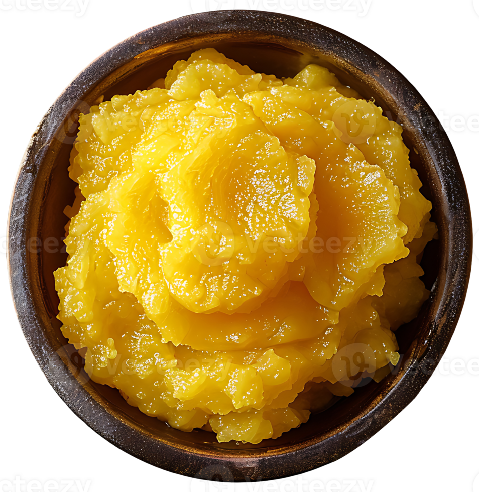 AI generated Pureed banana in a wooden bowl on a transparent background png