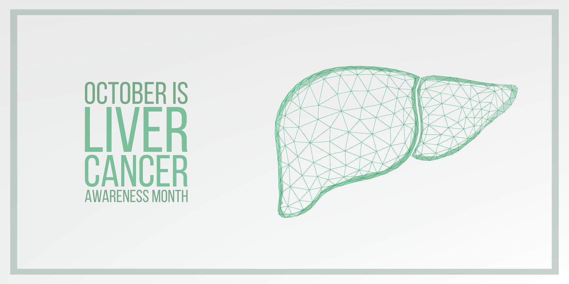Liver Cancer Awareness Month concept. Banner with emerald green ribbon awareness and text.  Vector illustration.
