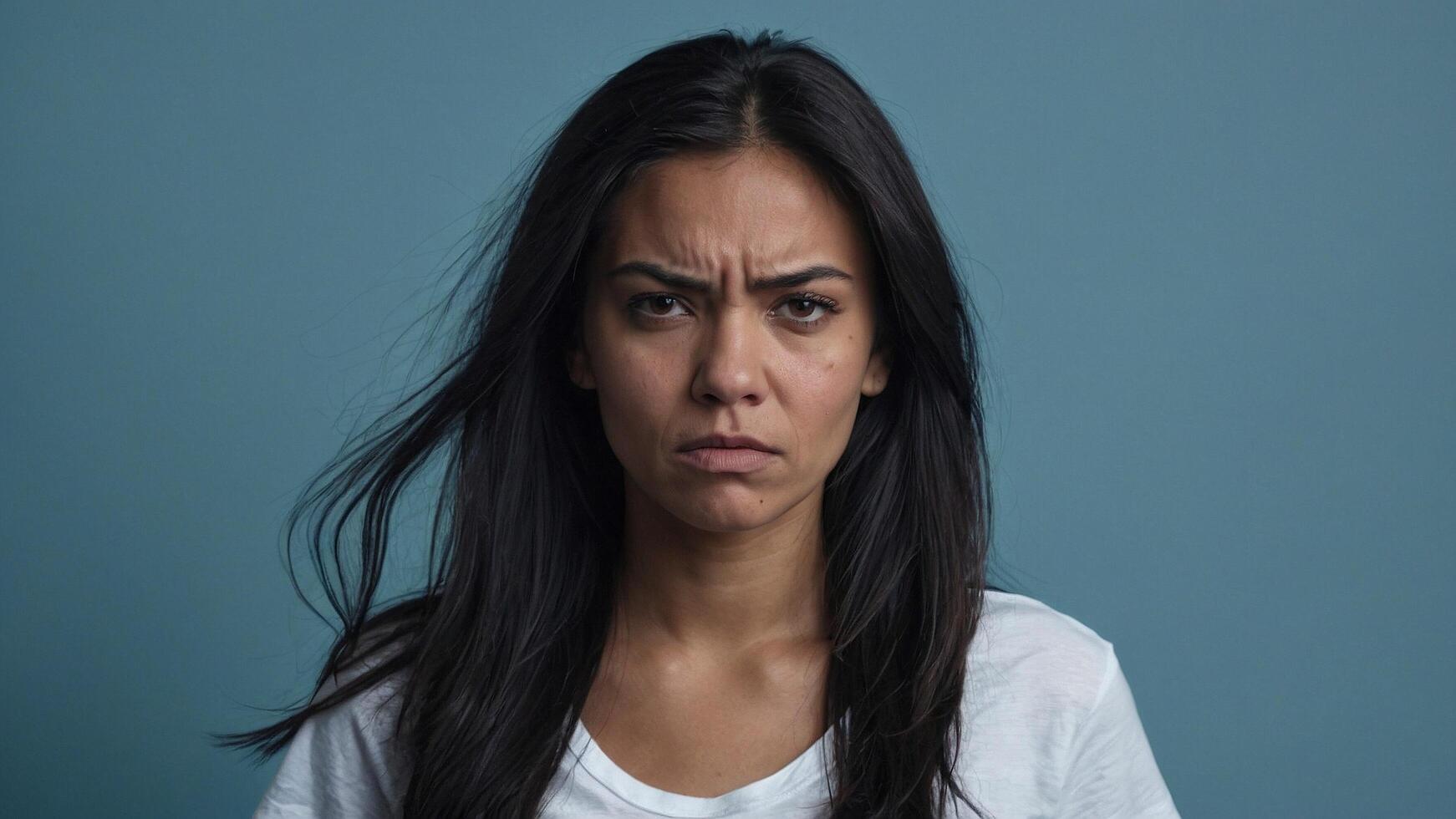 AI generated a woman with a black long hair and a serious expression on her face photo