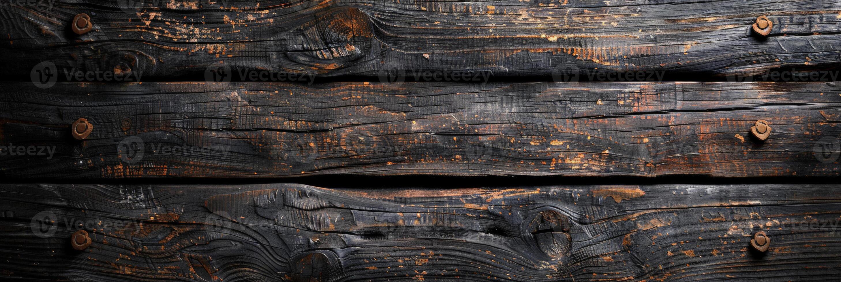 AI generated Textured background made of old dark brown wooden boards. Vintage wooden background. The oak wall of the barn. A banner with a place for the text photo