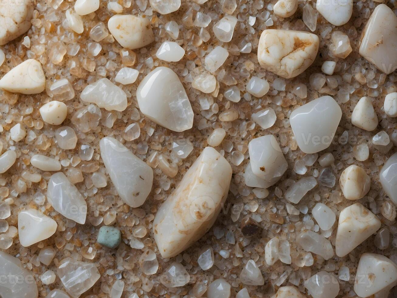Close up view, stones, quartz and sand, white and beige stone texture for background photo