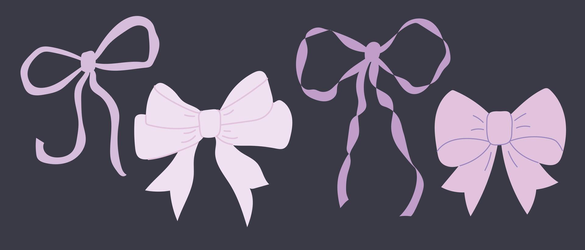 Bows. Collection of lilac bows, knots, gift bows. vector