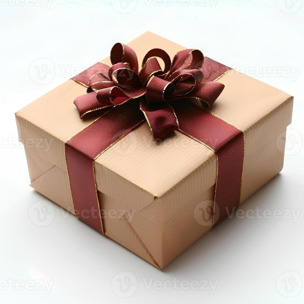 AI generated Gift box with ribbon isolated on white background with shadow. Present with a bow on top for birthday celebration and parties. Gift. Present isolated photo
