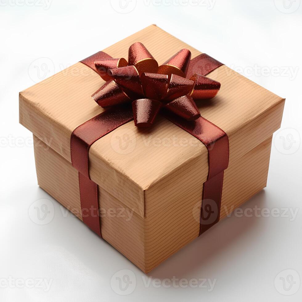 AI generated Gift box with ribbon isolated on white background with shadow. Present with a bow on top for birthday celebration and parties. Gift. Present isolated photo