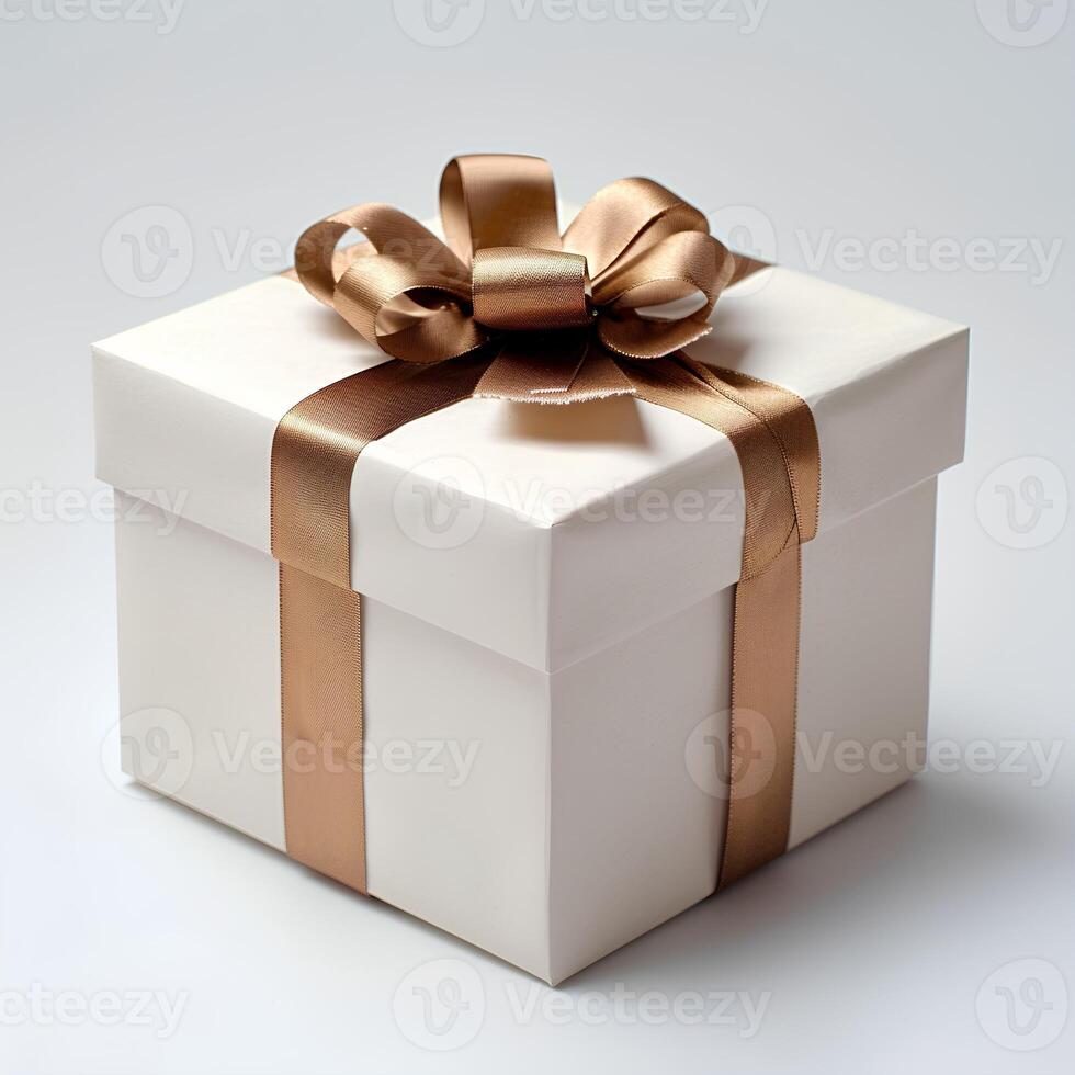 AI generated Gift box with ribbon isolated on white background with shadow. Present with a bow on top for birthday celebration and parties. Gift. Present isolated photo