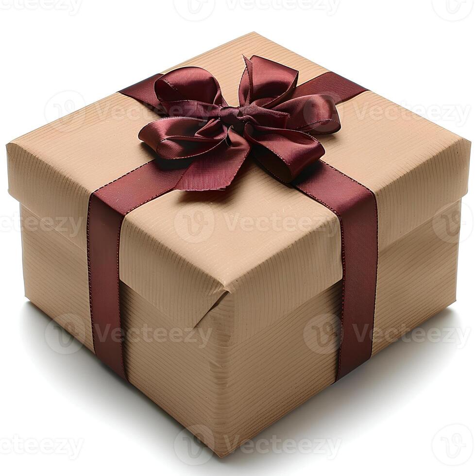 AI generated Gift box with ribbon isolated on white background with shadow. Present with a bow on top for birthday celebration and parties. Gift. Present isolated photo