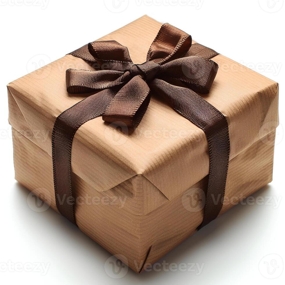 AI generated Gift box with ribbon isolated on white background with shadow. Present with a bow on top for birthday celebration and parties. Gift. Present isolated photo