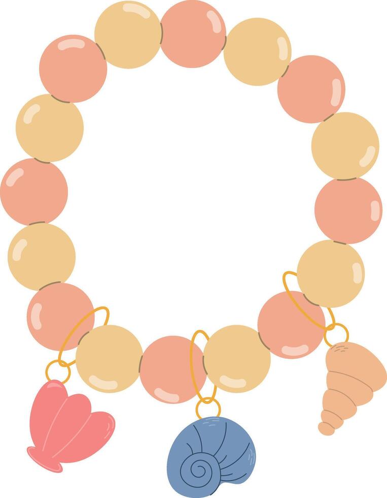 Fashionable bracelet with shells, summer accessory for girls, bracelet vector clipart