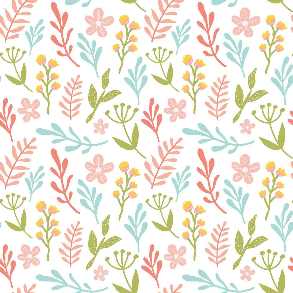 Hand drawn naive abstract floral print. Cute flowers pattern. vector