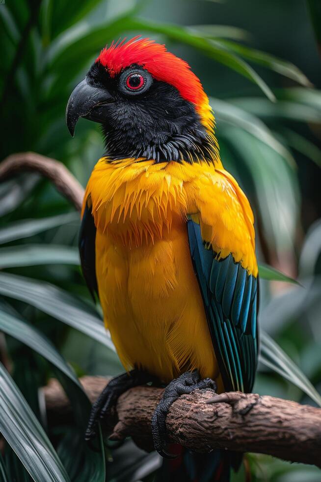 AI generated Colorful Bird Perched on Tree Branch photo