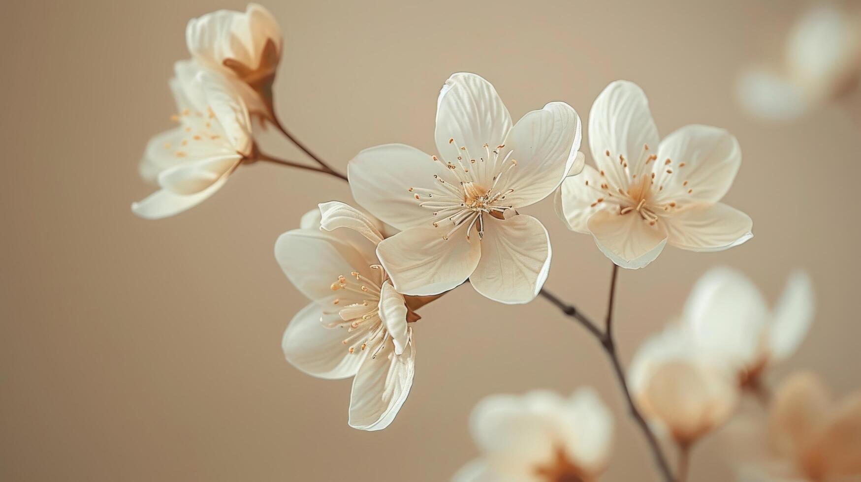 AI generated White Flowers Branch on Pink Background photo