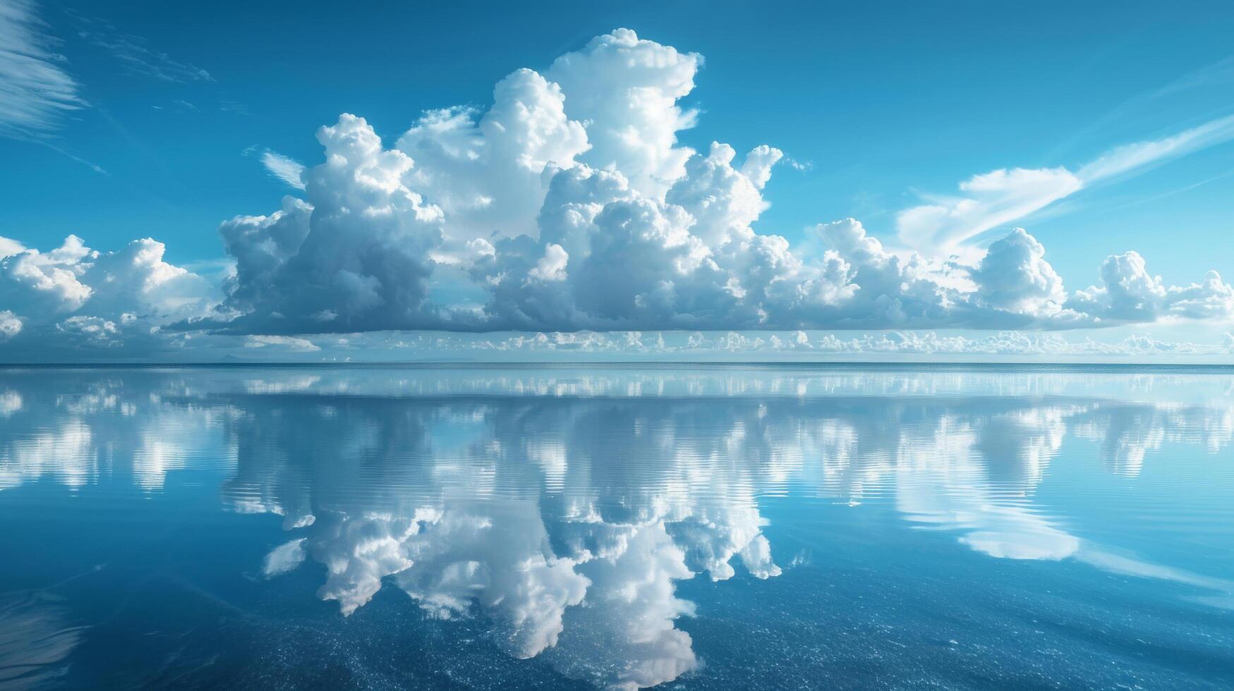 AI generated Blue Sky With Clouds Reflecting in Water photo