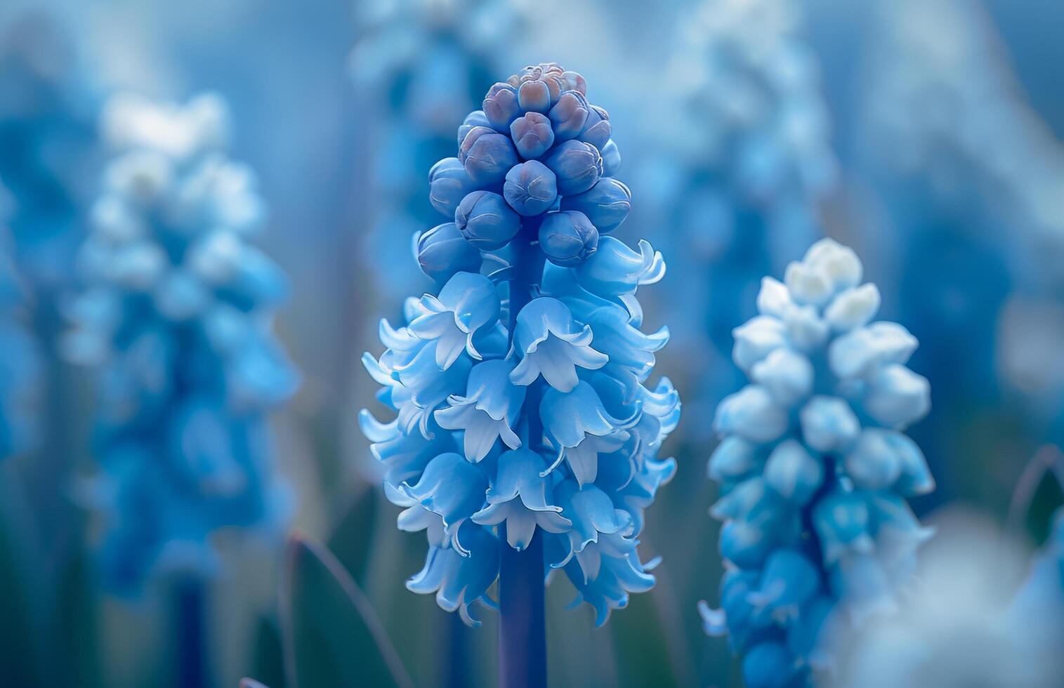 AI generated Group of Blue Flowers With Green Leaves photo