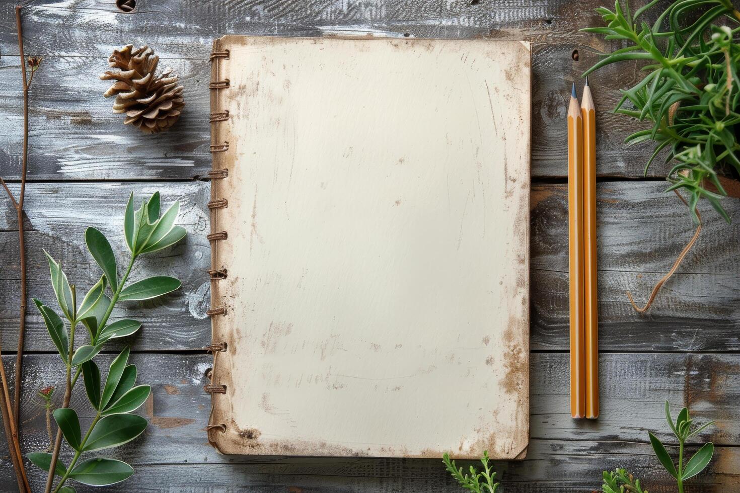 AI generated Book on Wooden Table Next to Potted Plant photo