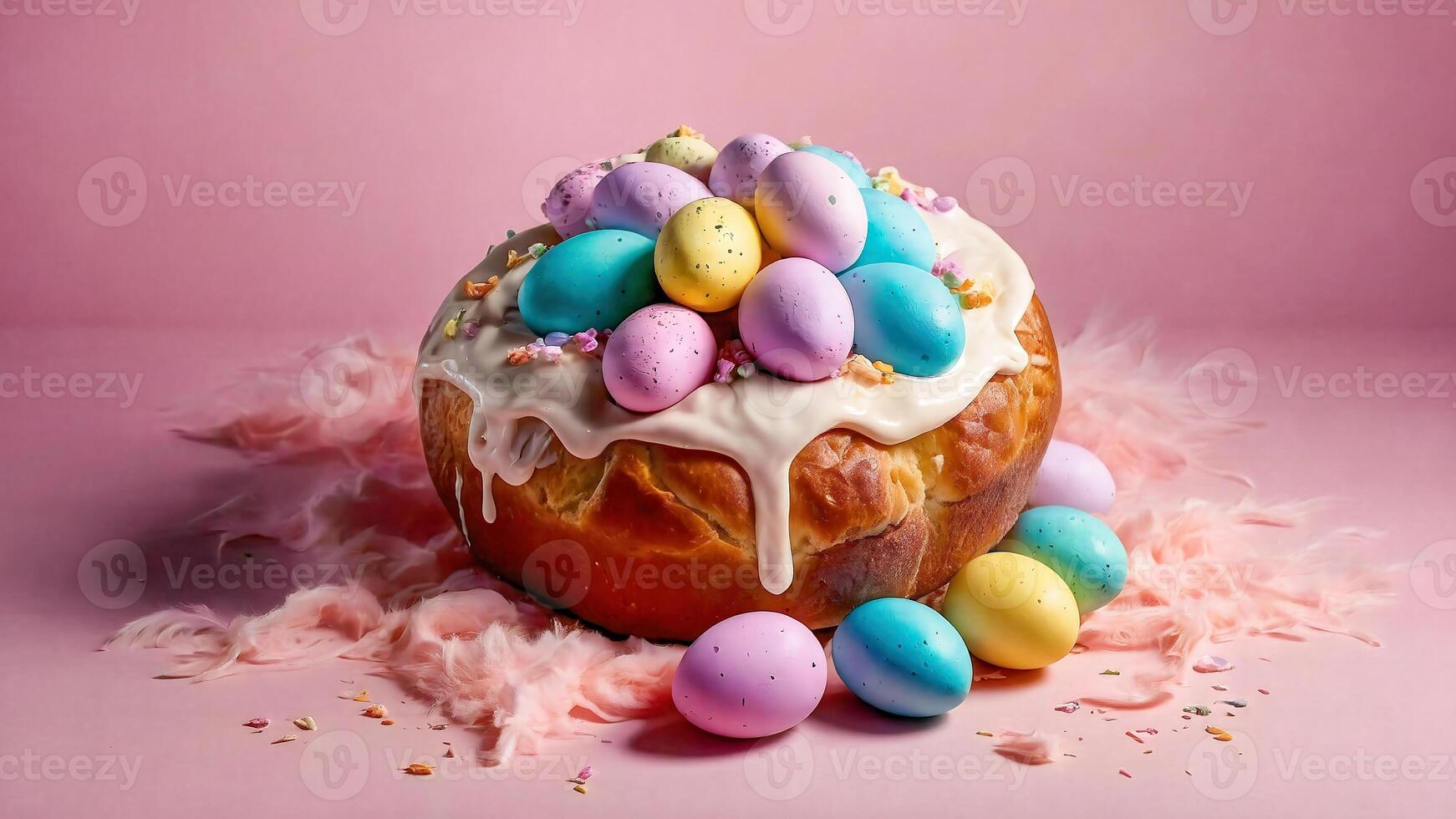 AI generated Fluffy Italian Easter Bread with Dyed Eggs photo