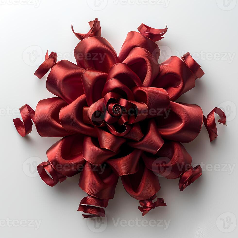 AI generated red bow isolated on white background with shadow. Red gift bow isolated. Ribbon for gifts and presents photo