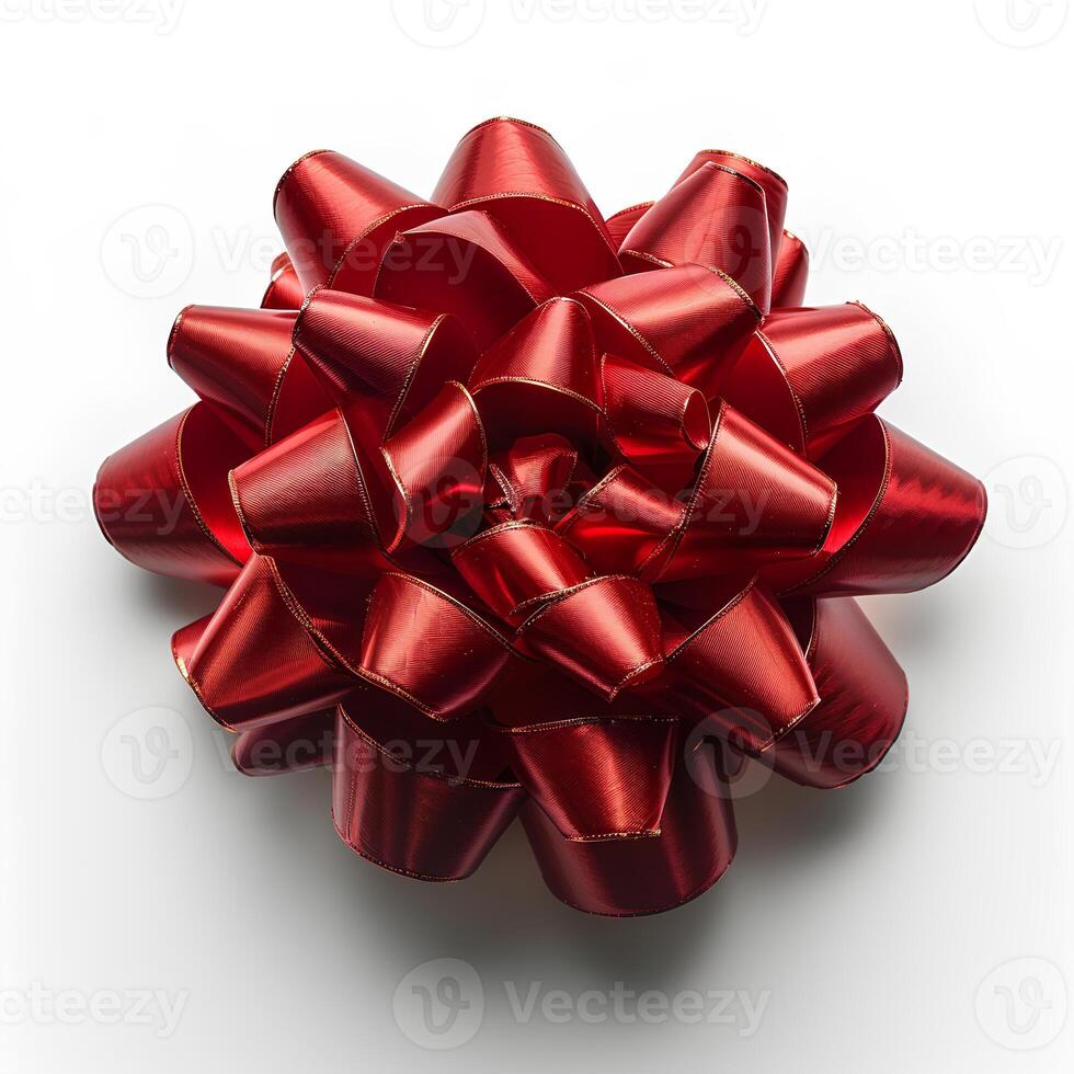 AI generated red bow isolated on white background with shadow. Red gift bow isolated. Ribbon for gifts and presents photo