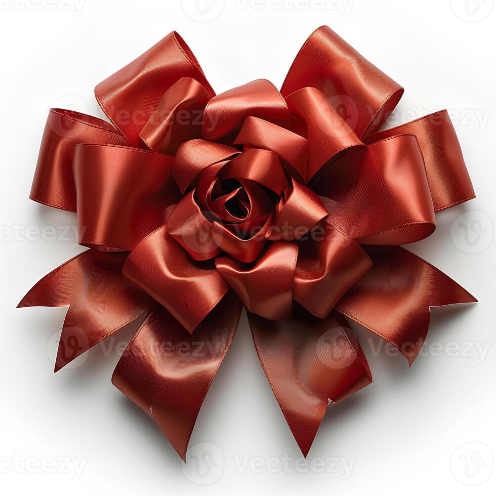 AI generated red bow isolated on white background with shadow. Red gift bow isolated. Ribbon for gifts and presents photo