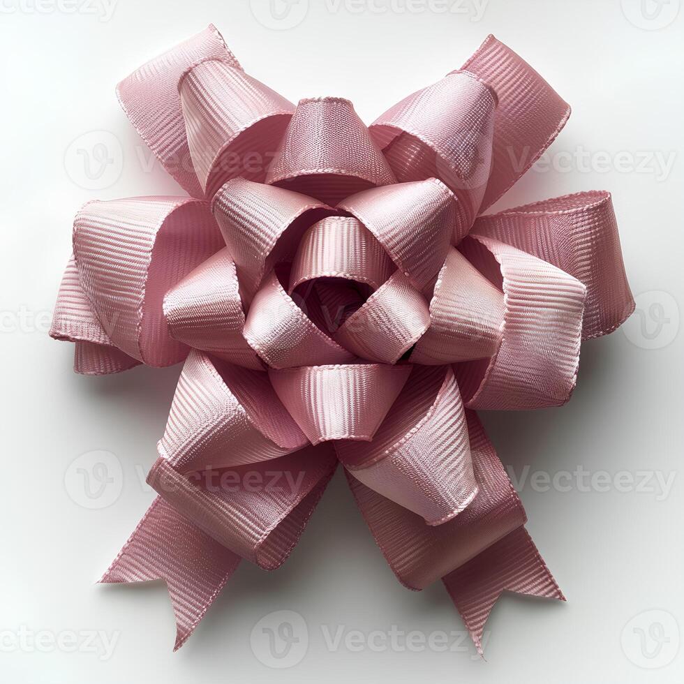 AI generated Pink bow isolated on white background with shadow. Pink gift bow isolated. Ribbon for gifts and presents photo