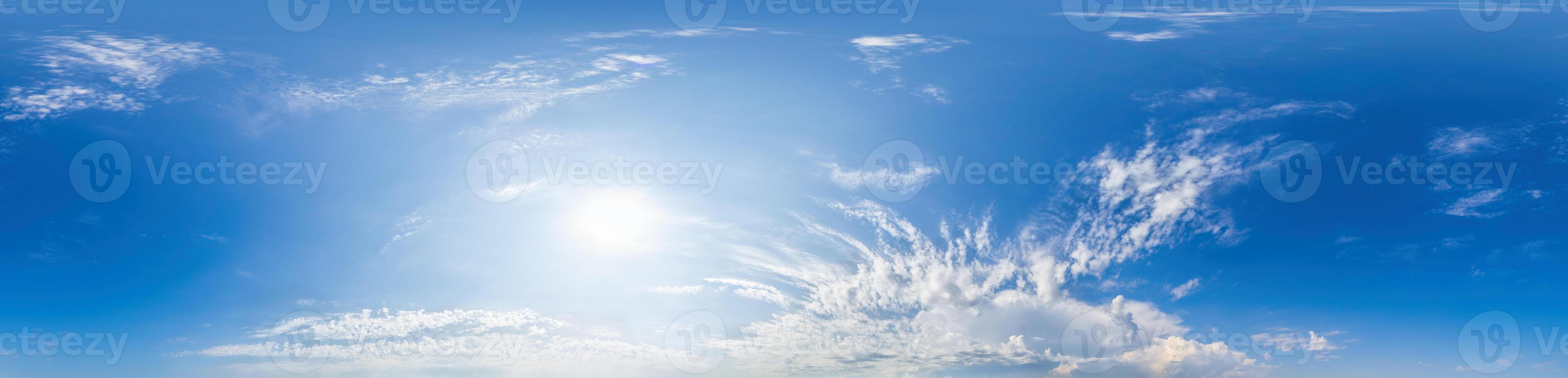 sky panorama with Cumulus clouds in Seamless spherical equirectangular format with complete zenith for use in 3D graphics, game and for composites in aerial drone 360 degree panoramas as a sky dome photo
