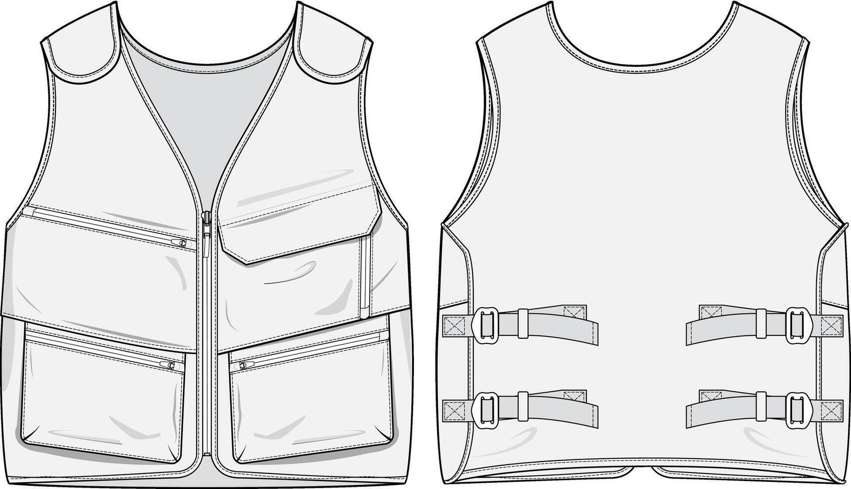 Technical Nylon Vest Vector Illustration Front and Back View for Ski Equipment Hiking Helicopter Rescue Tactical Use