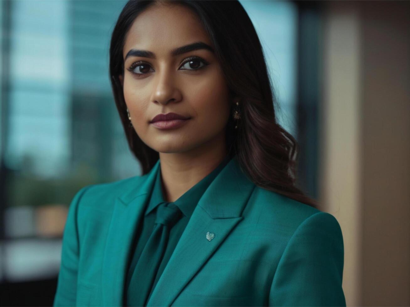 AI generated Business Woman In Turquoise  Suit photo